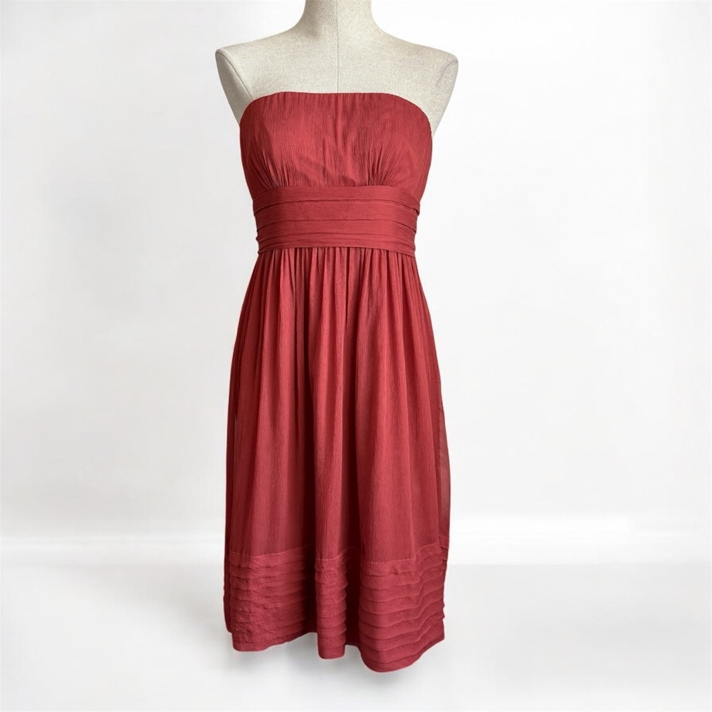 J.Crew Juliet Silk Strapless Dress Coral Pink Tiered Waist